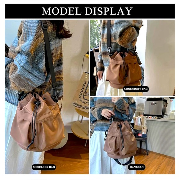 NWT Drawstring Nylon Waterproof Bucket Bag - Picture 3 of 8